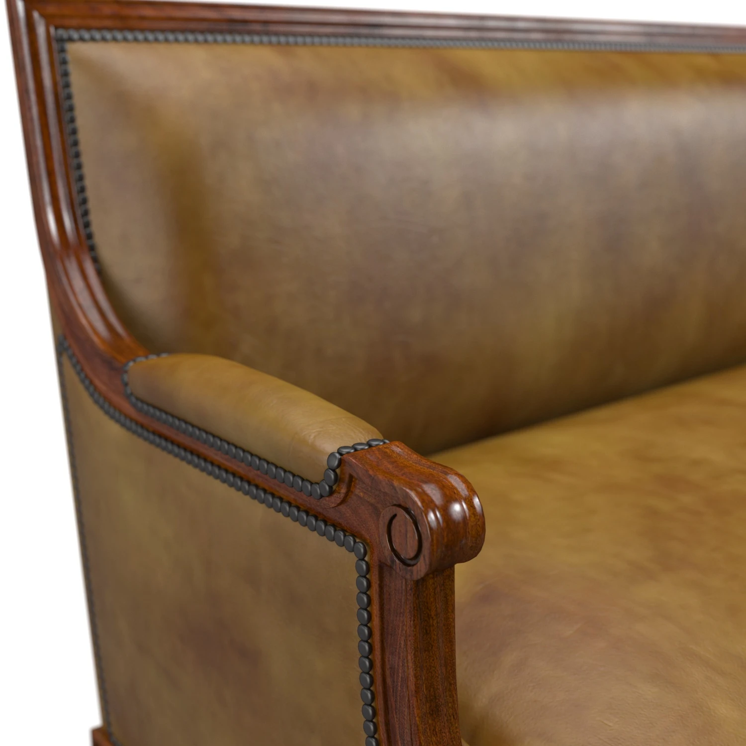 English Leather 19th Century Mahogany Sofa 3D Model_05